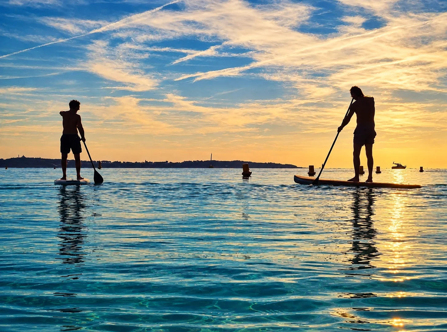 Stand-up paddle au coucher du soleil à Cannes